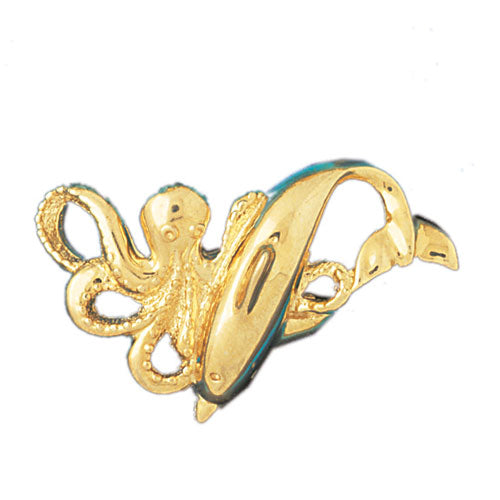 14k Yellow Gold Octopus and Dolphin Charm