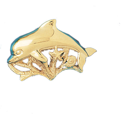 14k Yellow Gold Dolphins with Coral Charm