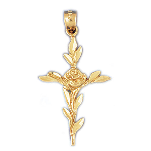 14k Yellow Gold Cross with Rose Charm