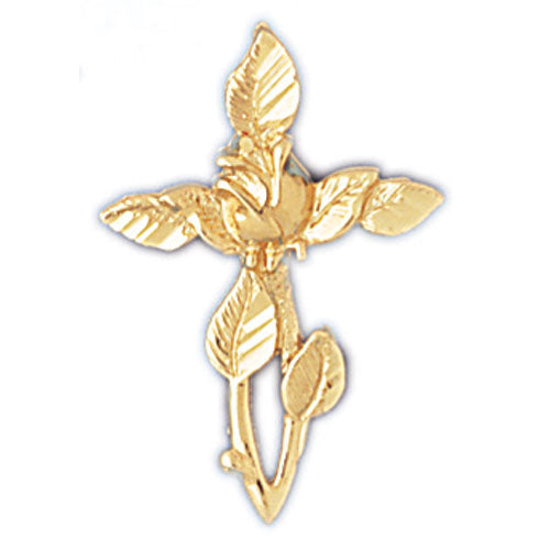 14k Yellow Gold Cross with Rose Charm