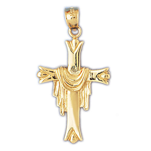 14k Yellow Gold Cross with Shroud Charm