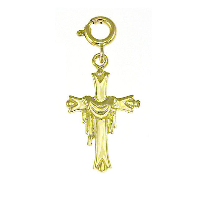 14k Yellow Gold Cross with Shroud Charm