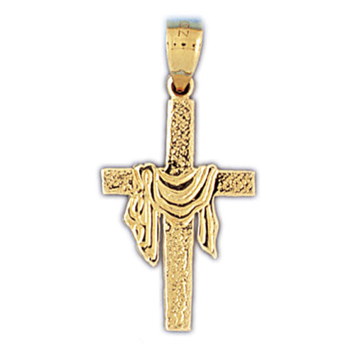 14k Yellow Gold Cross with Shroud Charm