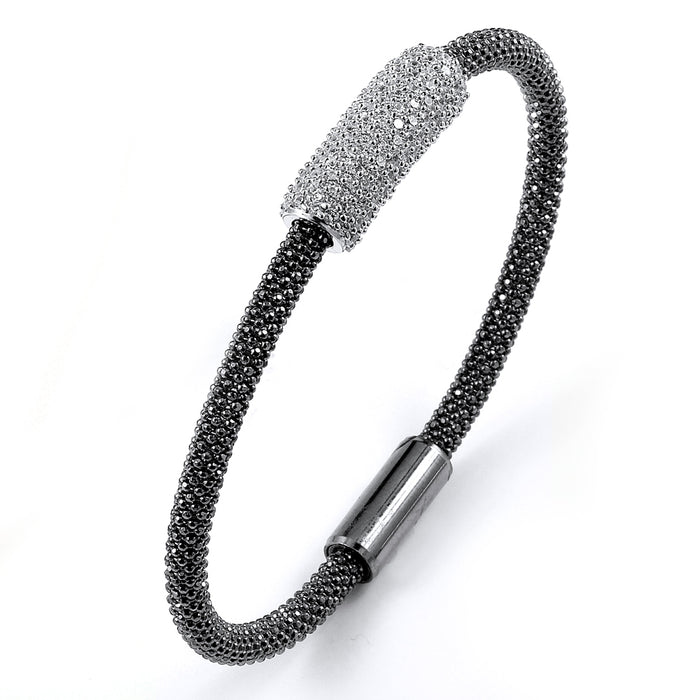 Sterling Silver Rhodium Plated and micro-pave CZ Bangle