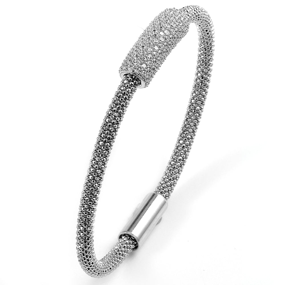 Sterling Silver Rhodium Plated and micro-pave CZ Bangle