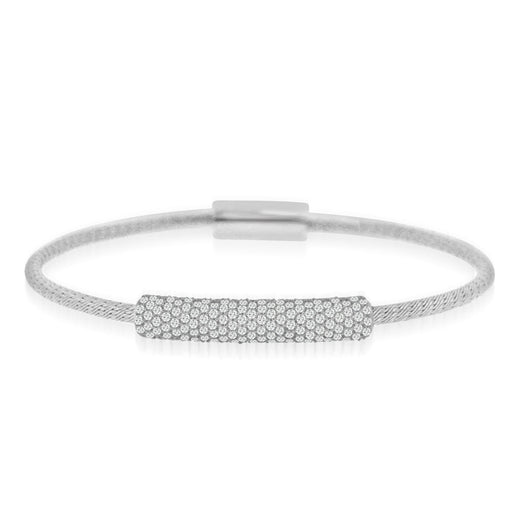 Sterling Silver Rhodium Plated and CZ Bar Bangle