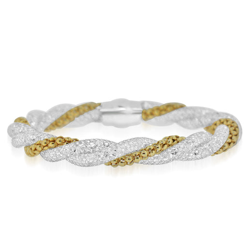 Sterling Silver Rhodium Plated with gold beads and CZ Bangle