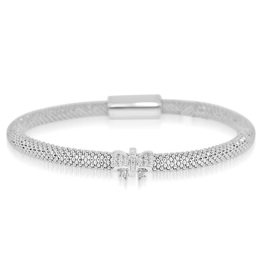 Sterling Silver Rhodium Plated and CZ 1 station Ribbon Bangle