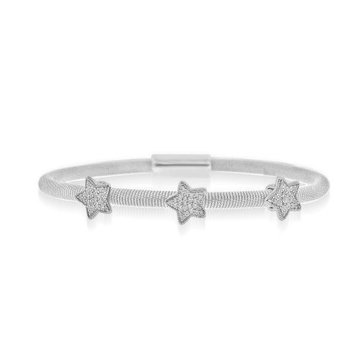 Sterling Silver Rhodium Plated and 3 station CZ Star Bangle