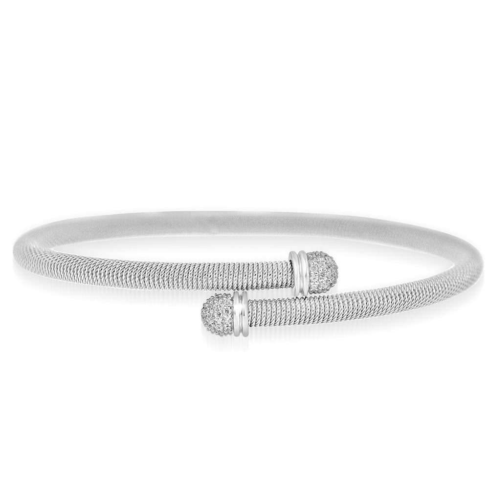 Sterling Silver Rhodium Plated and CZ tip Bangle