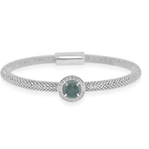 Sterling Silver Rhodium Plated with Round Simulated Gemstone and CZ Bangle