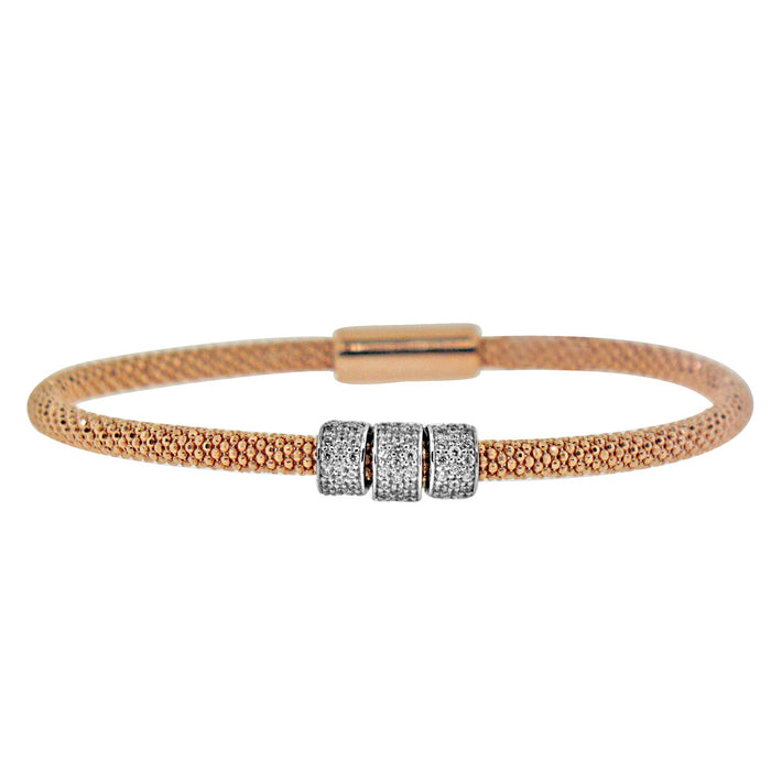 Sterling Silver Rhodium Plated and CZ Italian Mesh Bangle