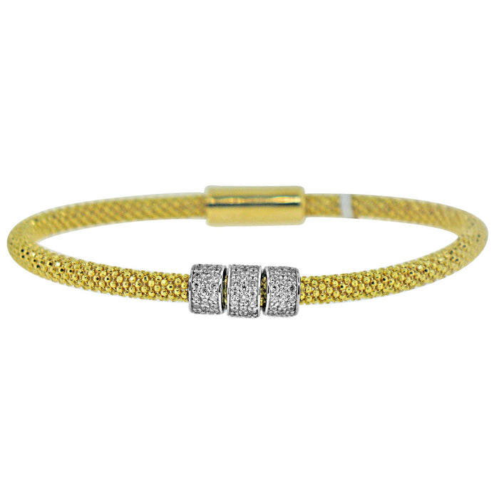 Sterling Silver Rhodium Plated and CZ Italian Mesh Bangle