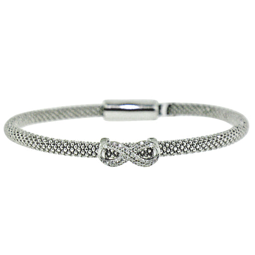 Sterling Silver Rhodium Plated with CZ Infinity Mesh Italian Bangle