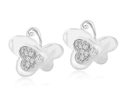 Sterling Silver Rhodium Plated and CZ Butterfly Earrings