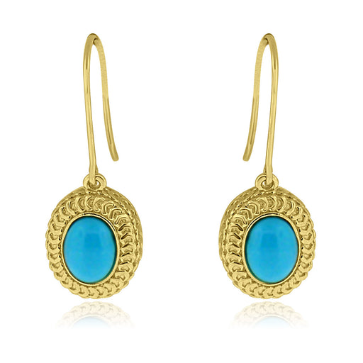 Sterling Silver Gold Plated with Simulated Turquoise Dangle Earrings