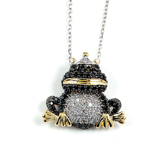 Sterling Silver Rhodium Plated and CZ Frog Necklace