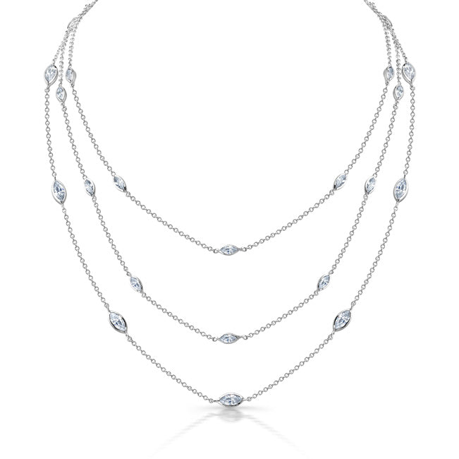 Sterling Silver Rhodium Plated and CZ Strand Necklace