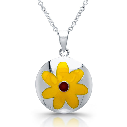 Sterling Silver Rhodium Plated Yellow Flower Necklace