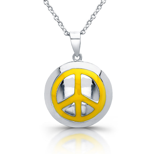 Sterling Silver Rhodium Plated with Enameled Peace Necklace