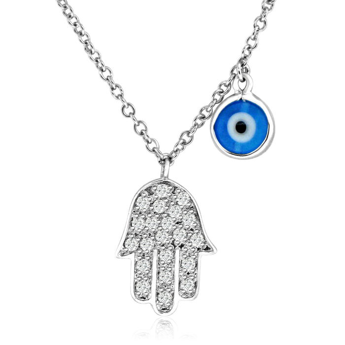 Sterling Silver Rhodium Plated and CZ Chamsah Necklace