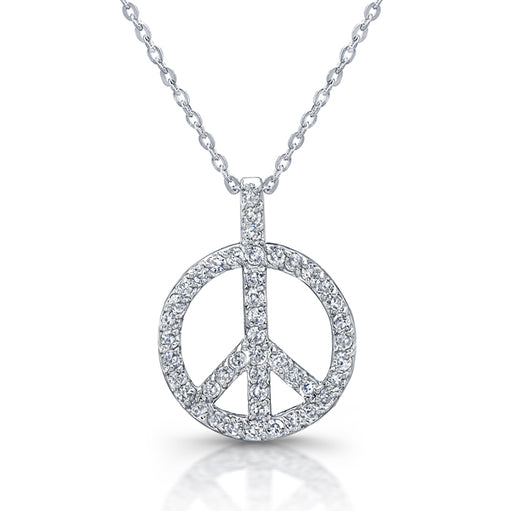 Sterling Silver Rhodium Plated and CZ Peace Necklace