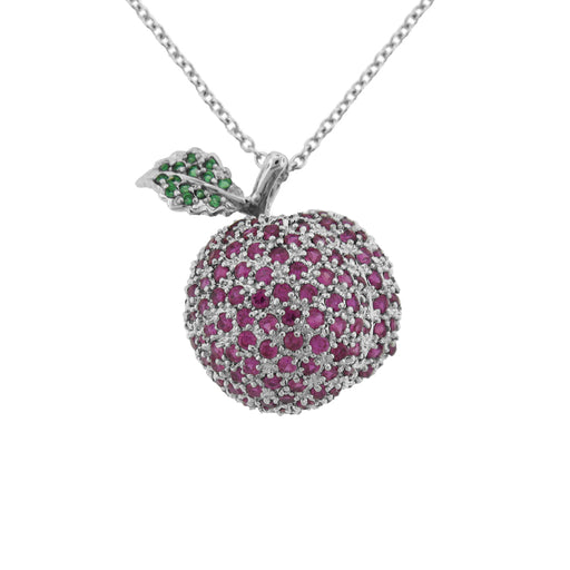 Sterling Silver Rhodium Plated and CZ Cherry Necklace