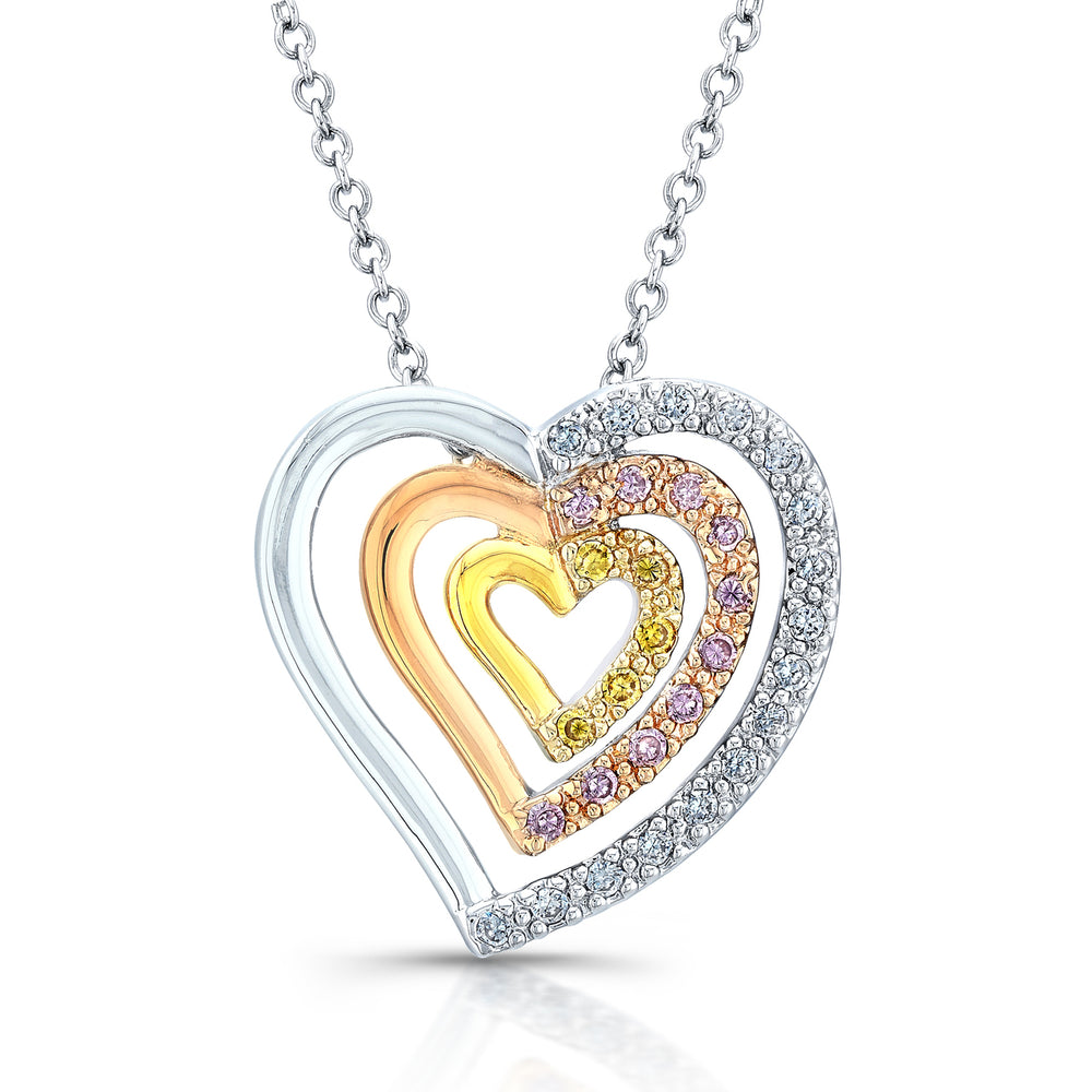 Sterling Silver Rhodium, Rose Gold, and Gold Plated with CZ Heart Necklace