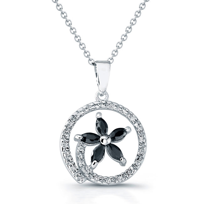 Sterling Silver Rhodium Plated and Black CZ Necklace