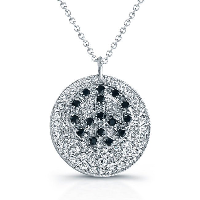 Sterling Silver Rhodium Plated and Black CZ Peace Necklace