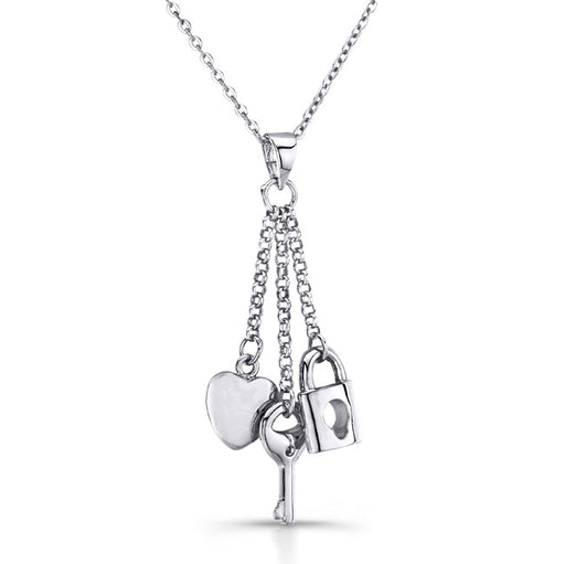Sterling Silver Rhodium Plated and CZ Key To My Heart Necklace
