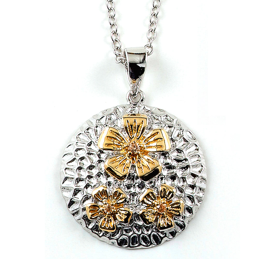 Two-tone Sterling Silver and CZ Flower Necklace