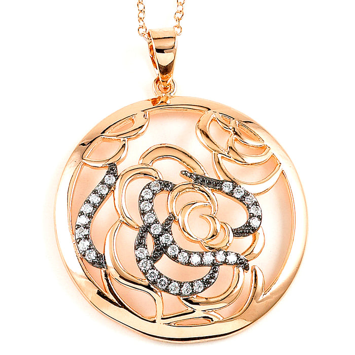 Sterling Silver Rose Gold Plated and CZ Rose Necklace
