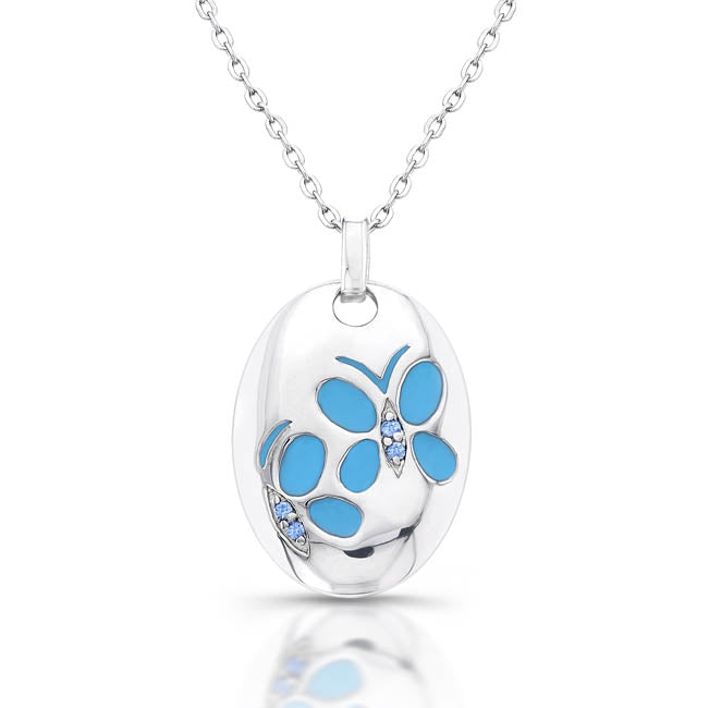 Sterling Silver Rhodium Plated and Turquoise Butterfly Necklace