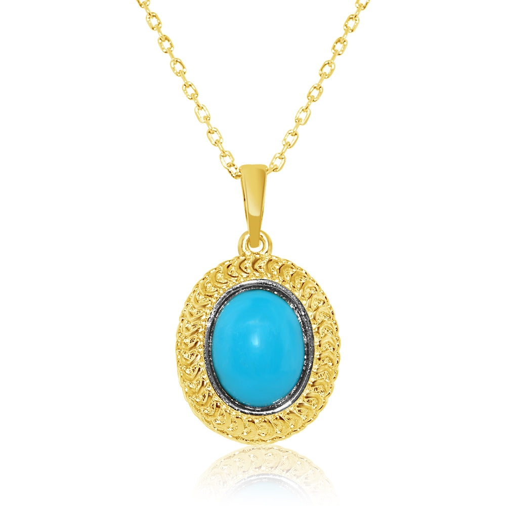 Sterling Silver Gold Plated and Simulated Turquoise Necklace