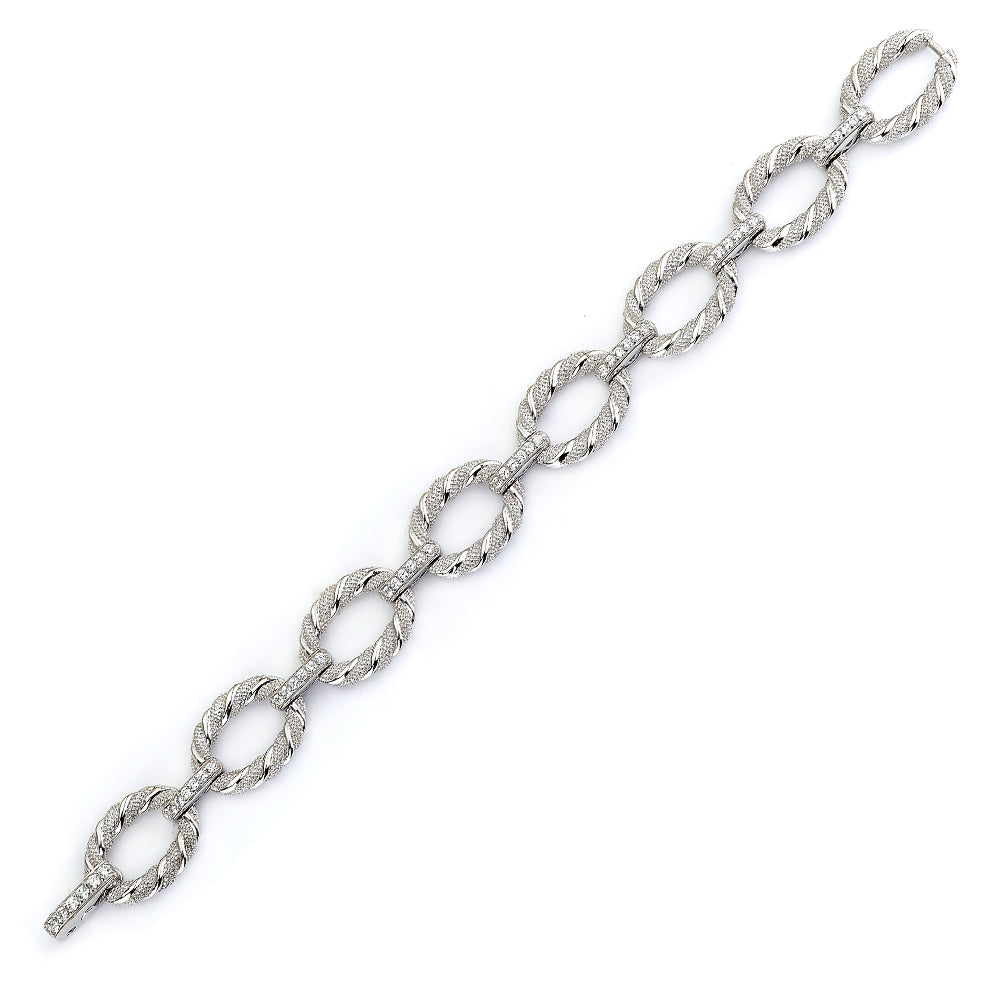 Sterling Silver Rhodium Plated and CZ Link Bracelet