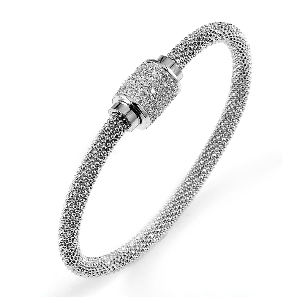 Sterling Silver Rhodium plating and CZ Beaded Bangle