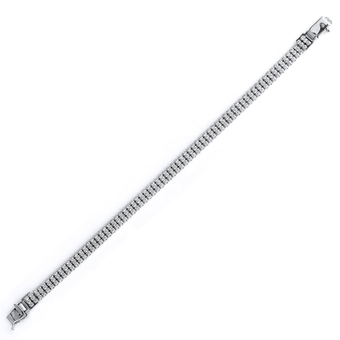 Sterling Silver Rhodium Plated and 3 rows of CZ Tennis Bracelet