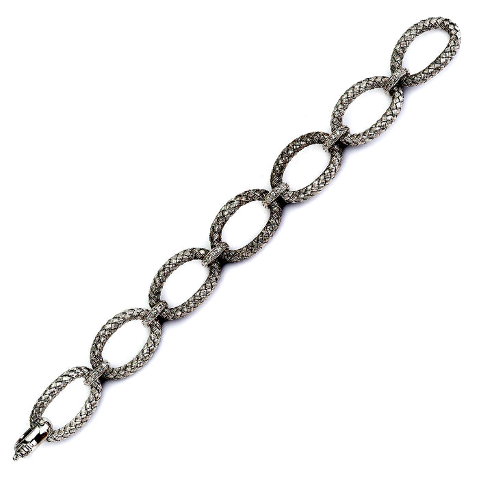 Sterling Silver Black Rhodium Plated Link Bracelet with safety clasp