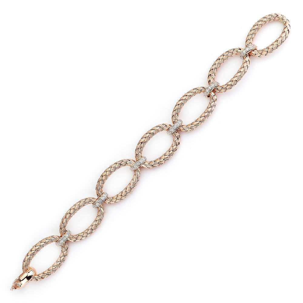 Sterling Silver Rose Gold Plated Link Bracelet with safety clasp