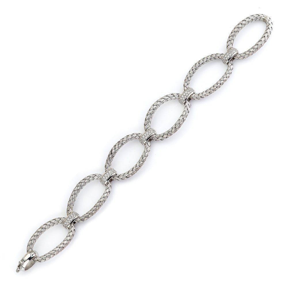 Sterling Silver Rhodium Plated Link Bracelet with safety clasp