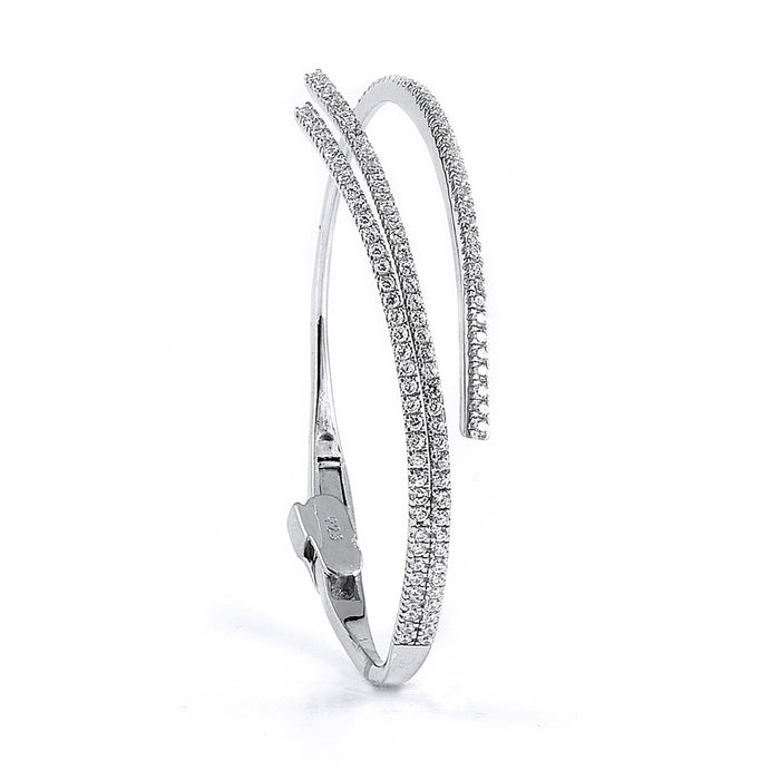 Sterling Silver Rhodium Plated and CZ Swirl Bangle