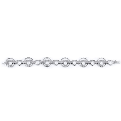 Sterling Silver Rhodium Plated and CZ Heart Link Bracelet