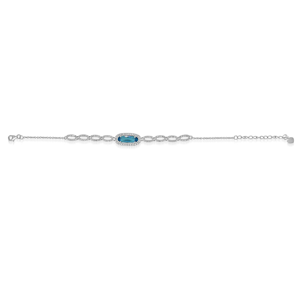 Sterling Silver Rhodium Plated with Simulated Blue Topaz and CZ Bracelet