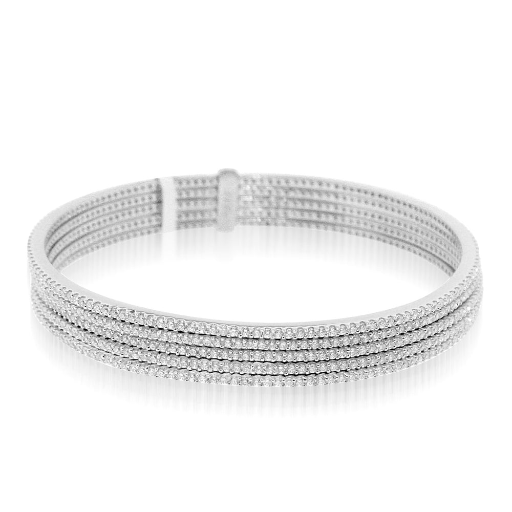 Sterling Silver Rhodium Plated and 5 rows of CZ Bangle
