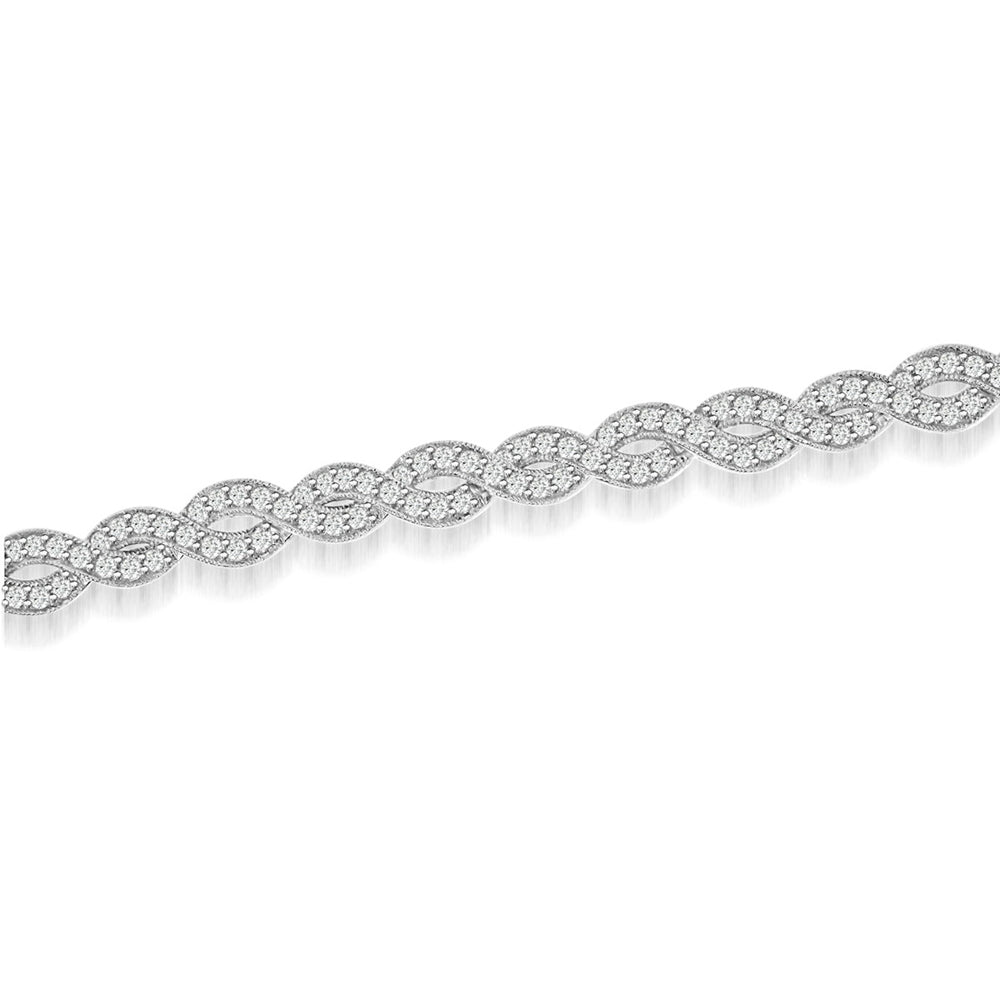 Sterling Silver Rhodium Plated and CZ Twisted Bracelet