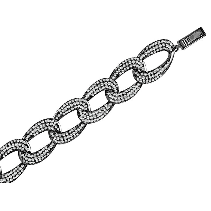 Sterling Silver Rhodium Plated and micro-pave CZ Link Bracelet