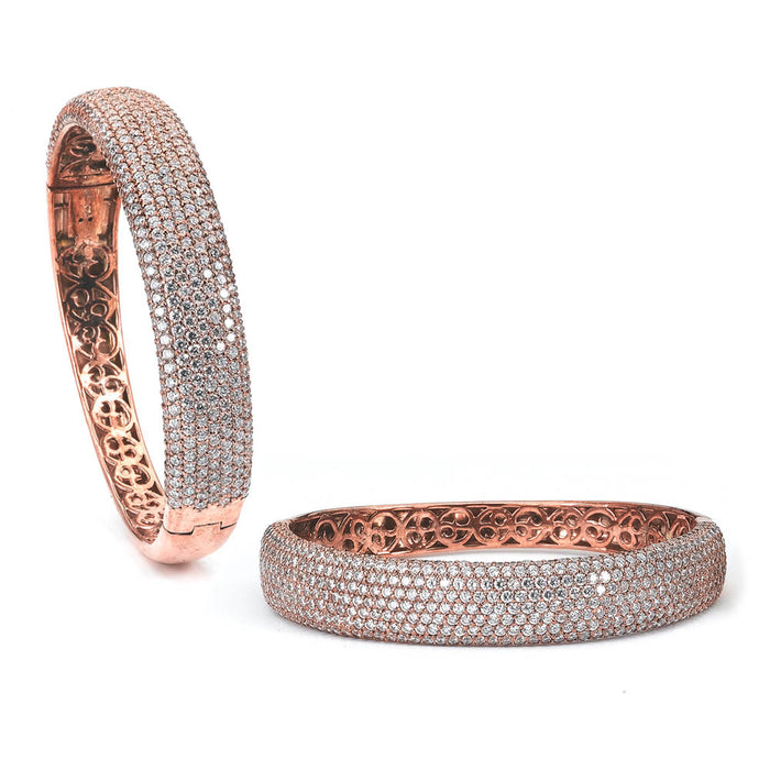 Sterling Silver Rhodium Plated and micro-pave CZ Bangle with safety clasp