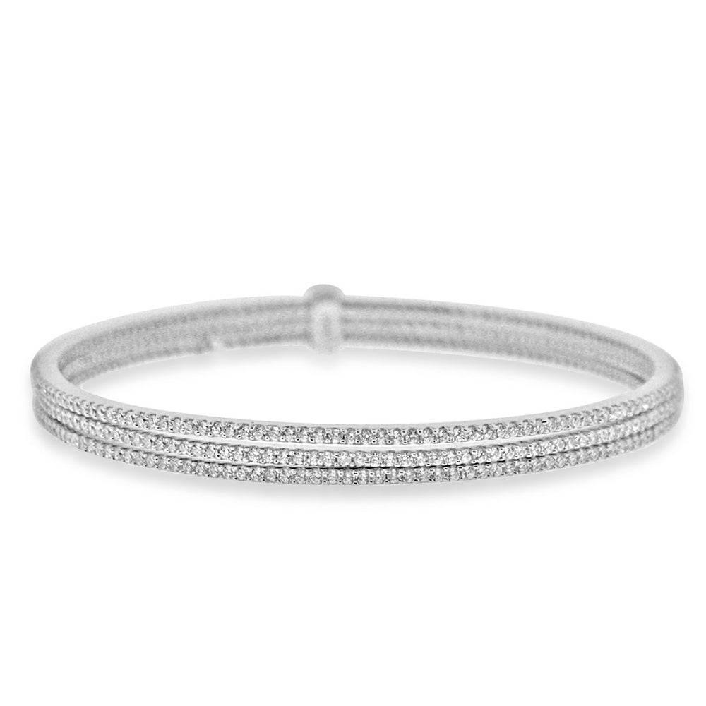 Sterling Silver Rhodium Plated and 3 rows of CZ Bangle