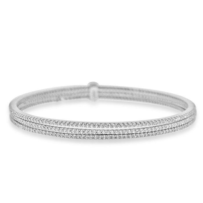 Sterling Silver Rhodium Plated and 3 rows of CZ Bangle